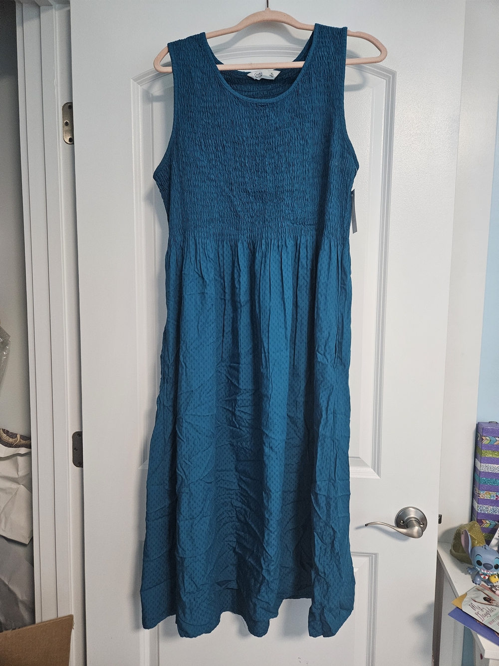 Sleeveless Teal Smocked Midi Dress